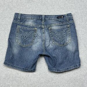 V Blue Jeans Shorts Womens 9 Blue Denim Stretch Embroidered Rhinestone‎ Pockets
